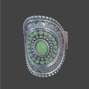 Paparazzi-Silver and Green Statement Ring Adjustable